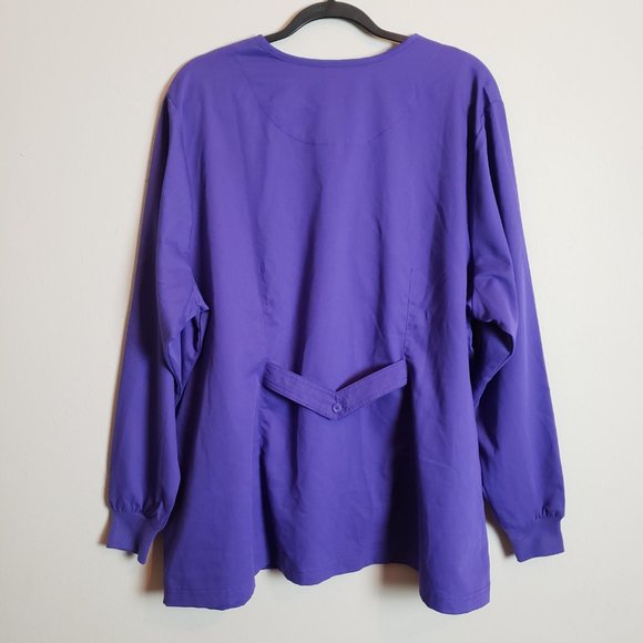 Grey's Anatomy Jamie 4-Pocket Round Neck Snap Front Warm Up Purple Scrub Jacket - Picture 7 of 8